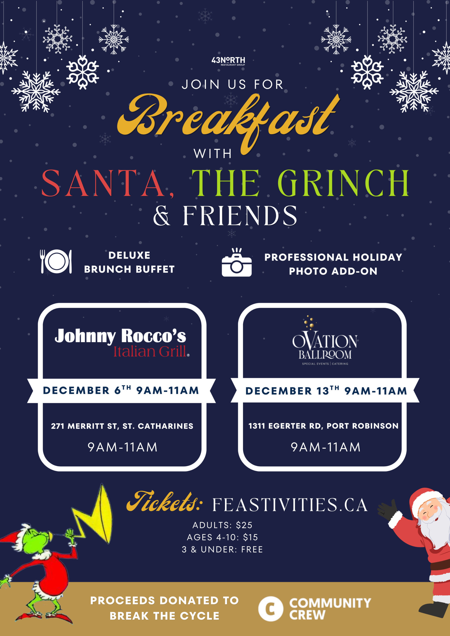 Breakfast with Santa & the Grinch at Ovation Ballroom & Johnny Rocco’s